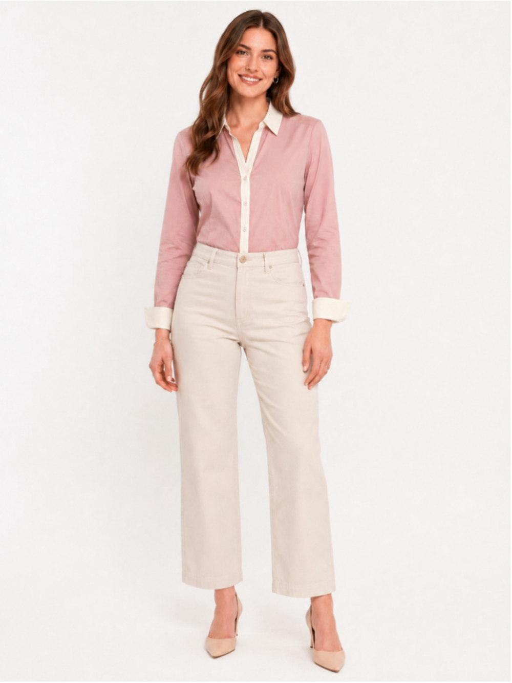7th Avenue Design Studio Button Down Shirt, Size M, Pink and White NWT